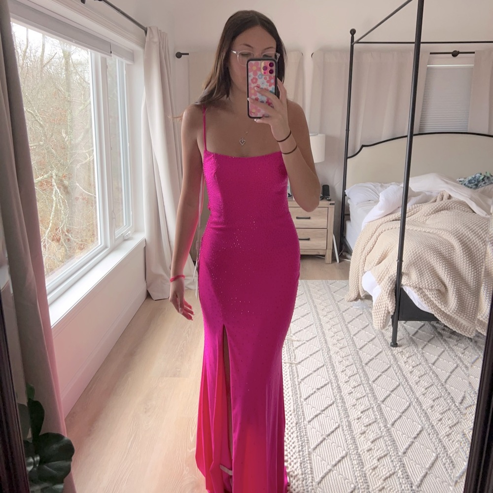 Cinderella Divine Prom Formal Dress gown In Hot Pink w/sparkly Detail tie back